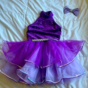 Weissman Small Child Dance Costume. Purple and sequined with head piece
